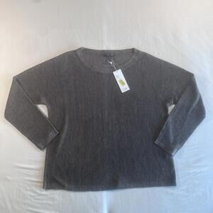 Eileen Fisher Long Sleeve Brown Fine Linen Crepe Melange Pullover Size Pet L NWT